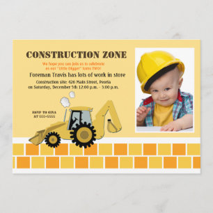 Construction Zone Backhoe Boys Birthday Invite