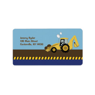 Construction Zone Backhoe Return Address Label