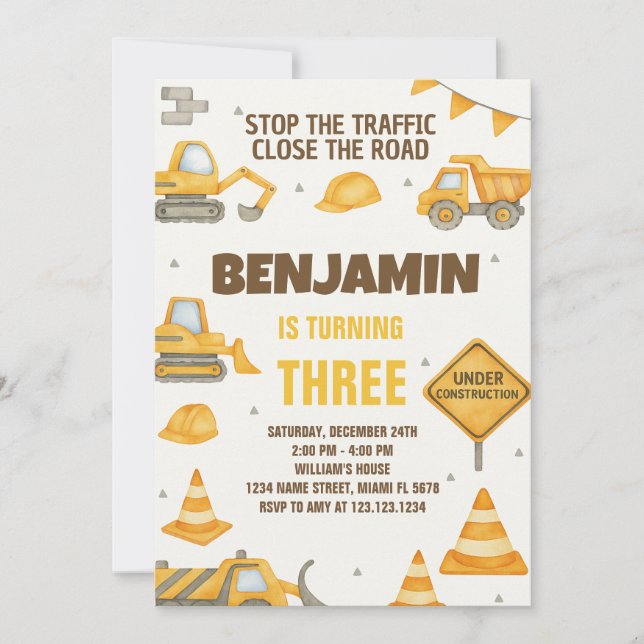 Construction Zone Birthday Invitation (Front)