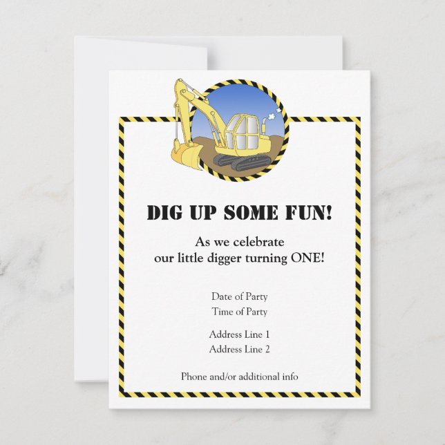 Construction Zone Birthday Party Invitation (Front)