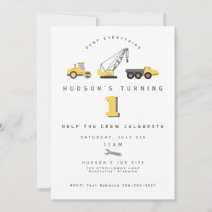 Construction Zone Dump Truck Birthday Invitation