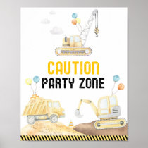 Construction Zone Dump Truck Digger Birthday Poster