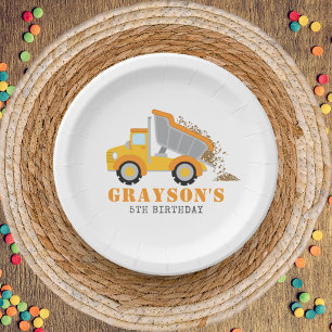 Construction Zone Dump Truck Kids Birthday Paper Plates