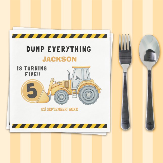 "Construction Zone Party – Dump Truck 5th Birthday Napkins (Creator Uploaded)