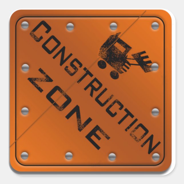 Construction Zone Square Sticker (Front)