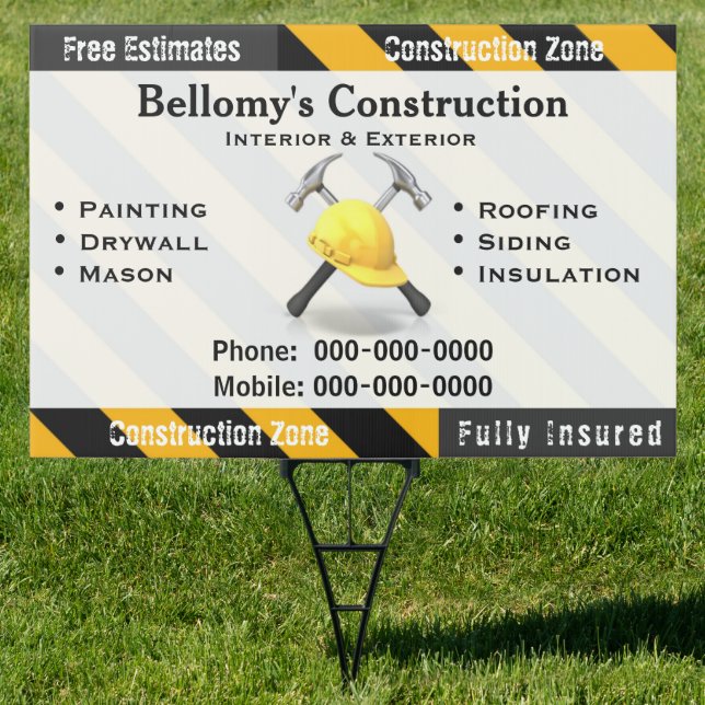 Construction Zone Yard Sign (Insitu)
