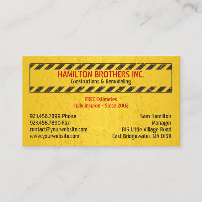 Constructions Handyman Business Card Template (Front)