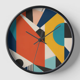 Constructivist Teal Orange Geometric Abstract Clock