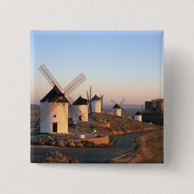 Consuegra, La Mancha, Spain, windmills Pinback Button (Front)