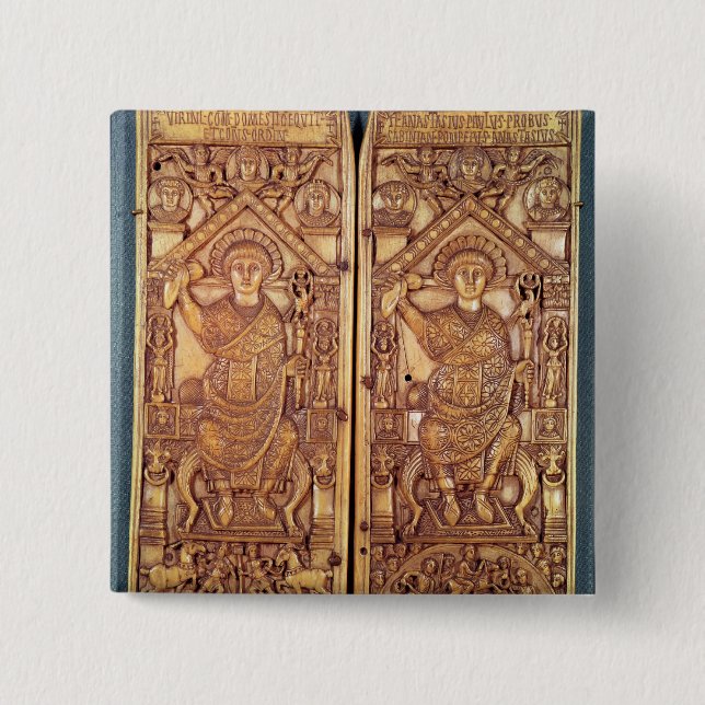 Consular diptych Anastasius  carved Pinback Button (Front)