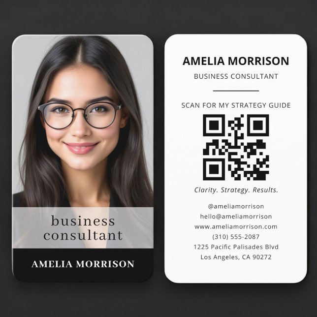 Consultant Black QR Code Photo  Business Card (Creator Uploaded)