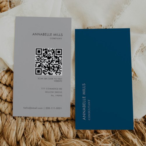 Consultant Blue Gray Vertical Minimalist Qr Code Business Card