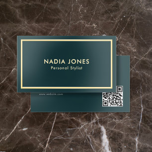Consultant Boutique Minimalist QR Code Green Foil Business Cards