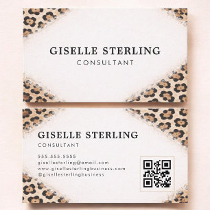 Consultant Cheetah Leopard Print QR Code Business Card
