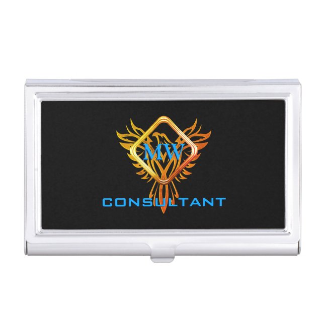 Consultant, Diamond Frame and Flame Phoenix, Black Business Card Case (Front)