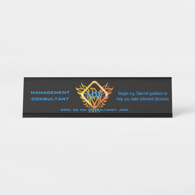 Consultant, Diamond Frame and Flame Phoenix, Black Desk Name Plate (Front)