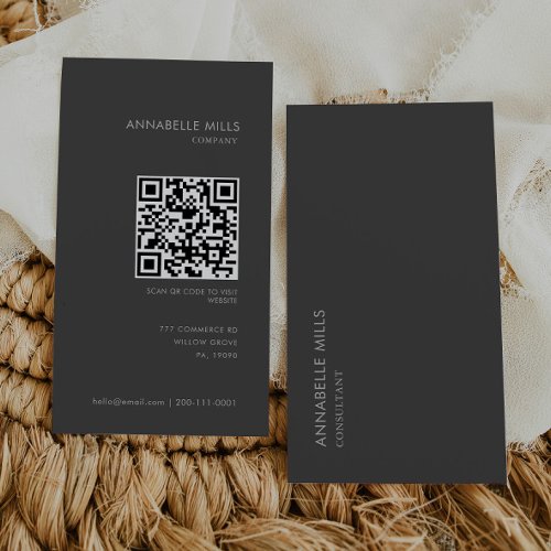 Consultant Gray Vertical Minimalist Simple Qr Code Business Card