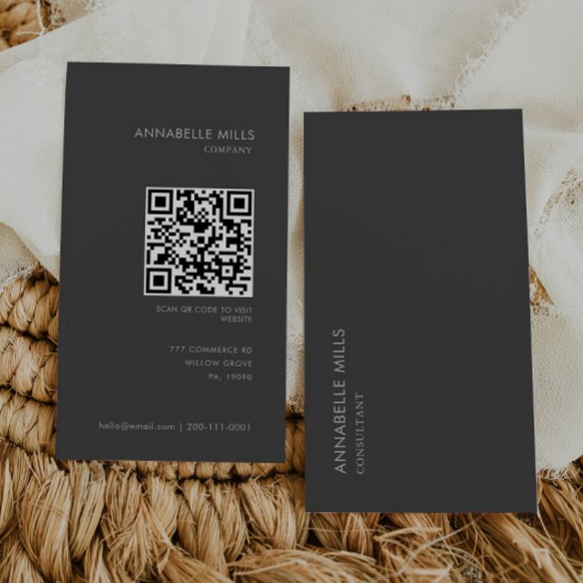 Consultant Gray Vertical Minimalist Simple Qr Code Business Card (Creator Uploaded)