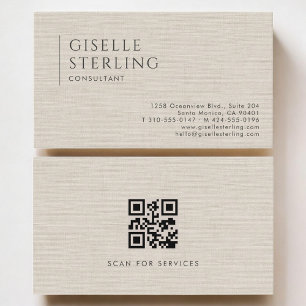 Consultant Luxury Neutral Linen QR Code Business Card