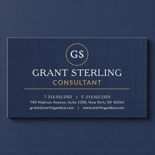 Consultant Navy Blue Gold Luxury Linen Business Card