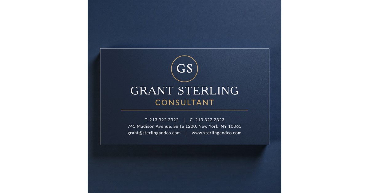Consultant Navy Blue Gold Luxury Metallic Business Card | Zazzle