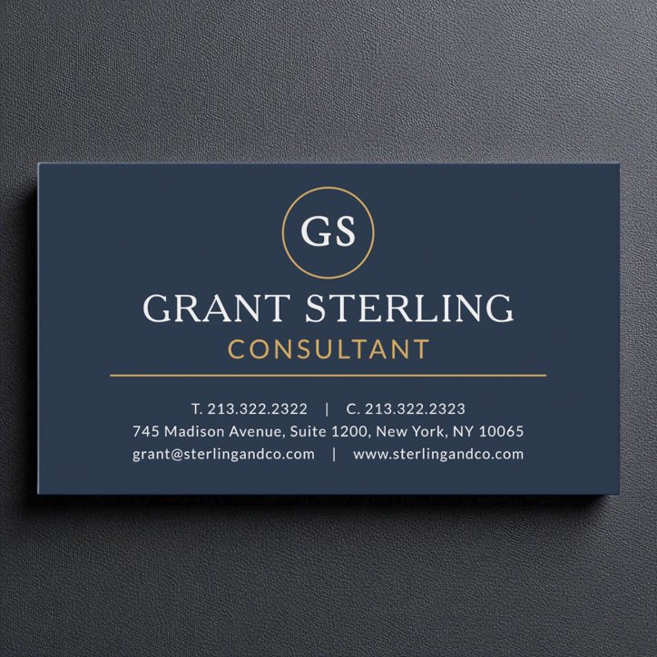 Consultant Navy Blue Gold Luxury Modern Business Card