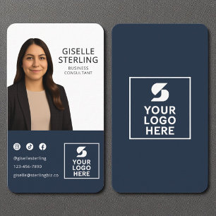 Consultant Navy Blue Photo Logo Portrait Business Card