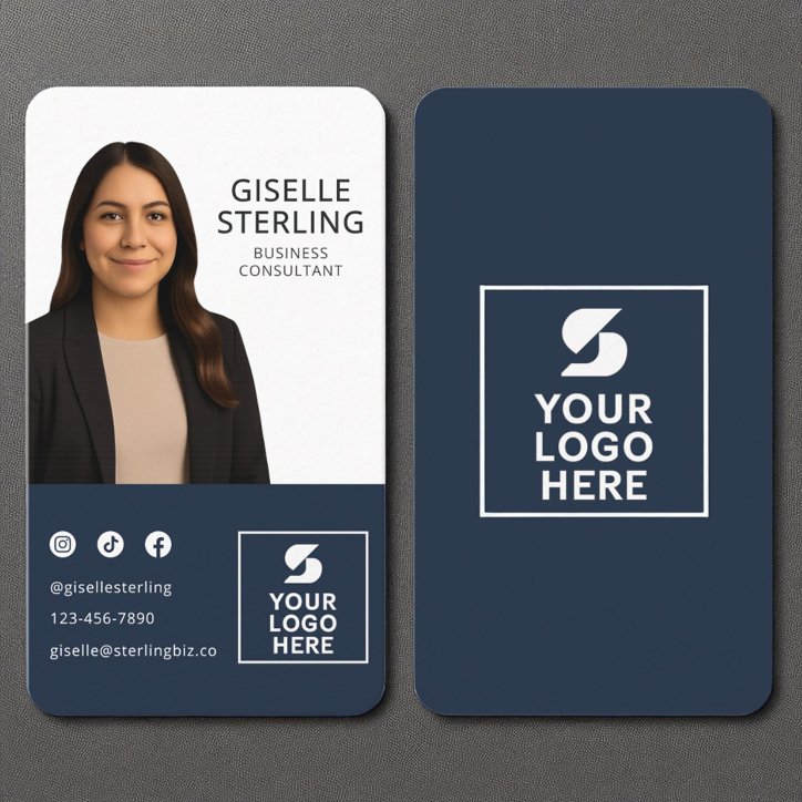 Consultant Navy Blue Photo Logo Portrait Business Card