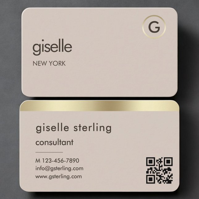 Consultant Neutral Gold QR Code  Business Card (Creator Uploaded)