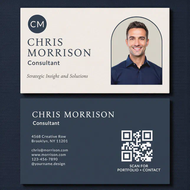 Consultant Photo QR Code Navy Blue Business Card | Zazzle