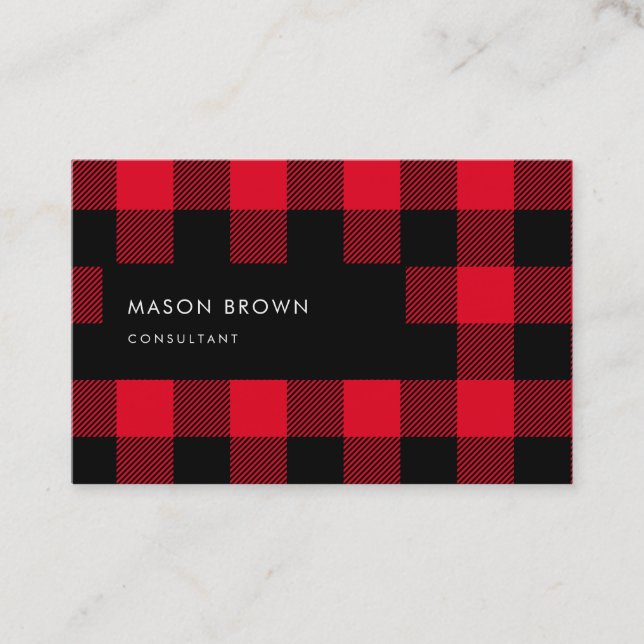 Consultant Profi Geometric Buffalo Plaid Red Business Card (Front)
