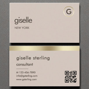 Consultant QR Code Faux Gold Foil Monogram Business Card