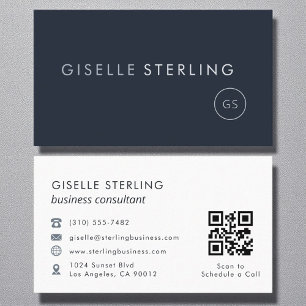 Consultant QR Code Navy Blue Modern Elegant Business Card
