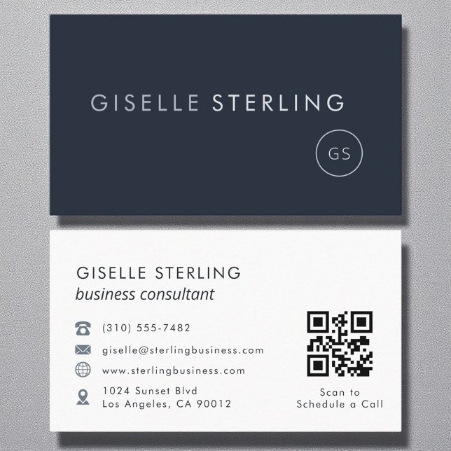 Consultant QR Code Navy Blue Modern Elegant Business Card (Creator Uploaded)