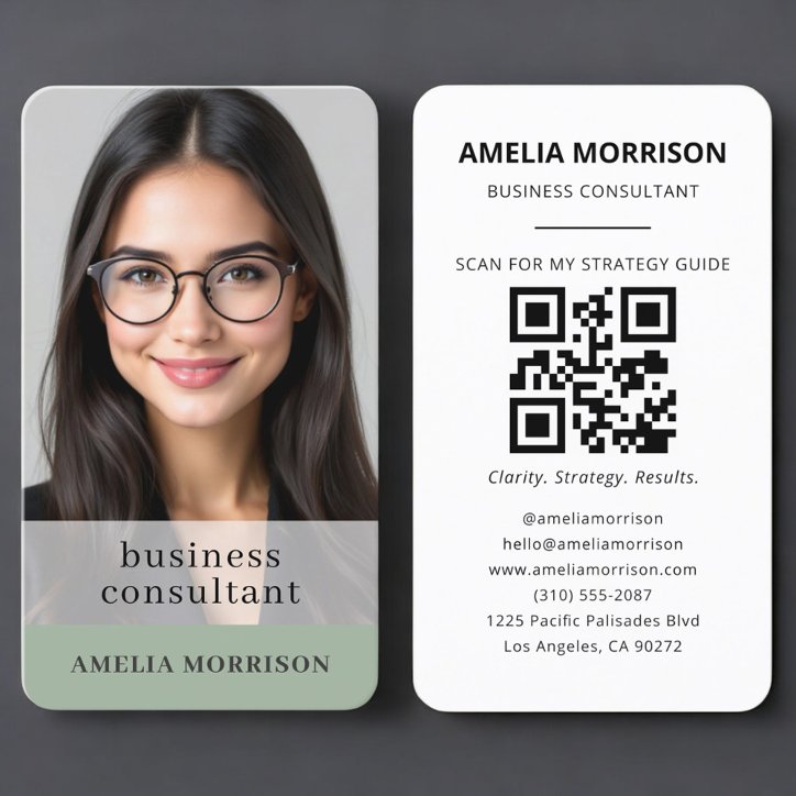 Consultant Sage Green QR Code Photo Business Card