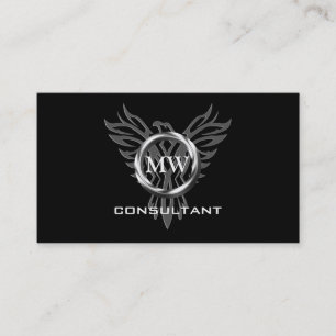 Consultant, Silver Ring, Stylized Phoenix Logo Business Card