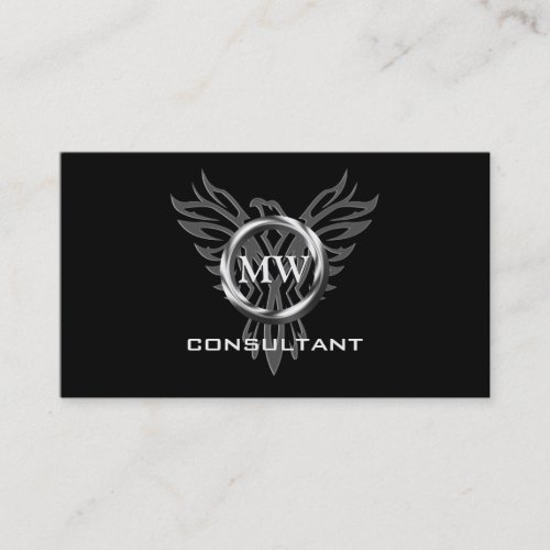 Consultant, Silver Ring, Stylized Phoenix Logo Business Card