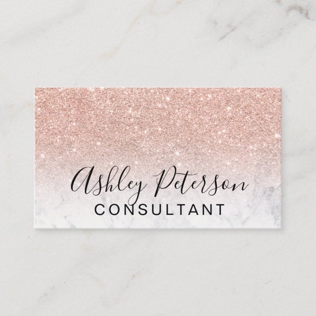 consultant typography marble rose gold glitter business card (Front)