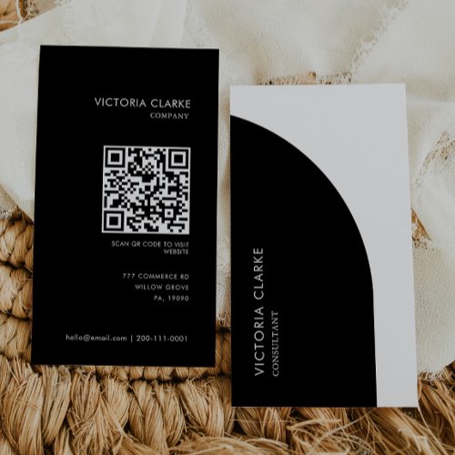 Consultant Vertical Black and White Arch Qr Code Business Card