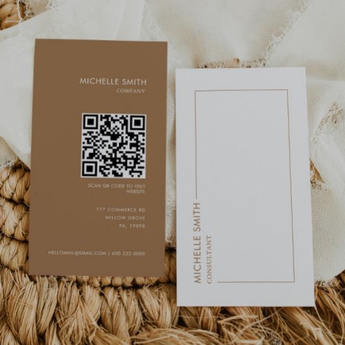 Consultant Vertical Geometric Brown Qr Code Business Card