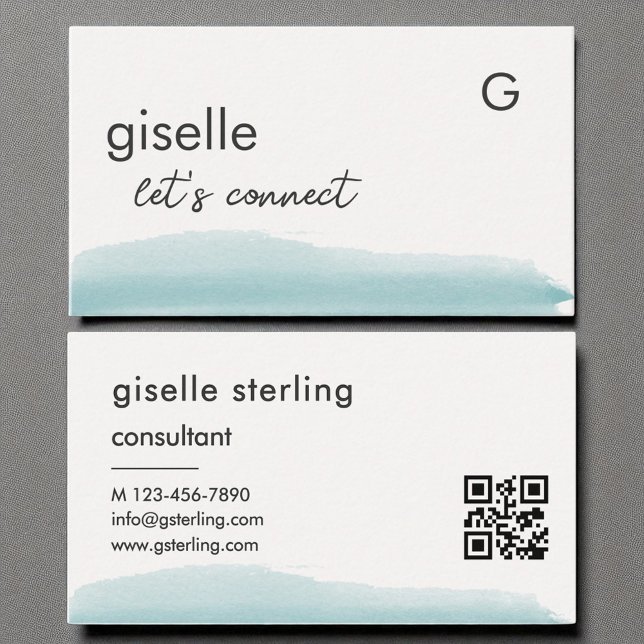 Consultant  Watercolor Aqua Blue Brush QR Code Business Card (Creator Uploaded)