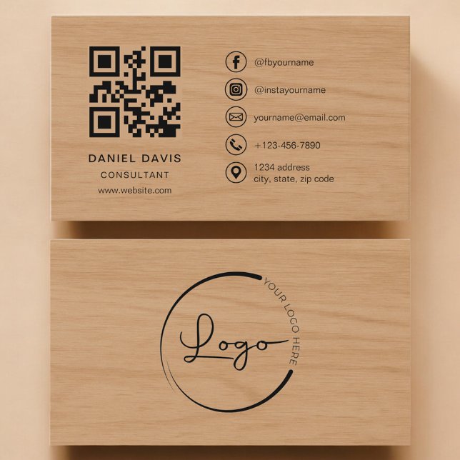 Consultant Wood Professional QR Code Business Card (Creator Uploaded)