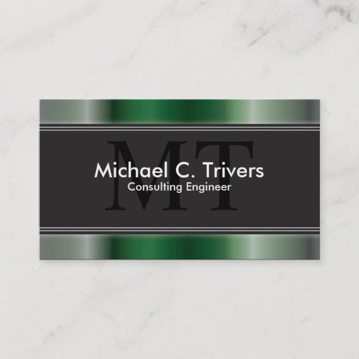 Customizable Consulting Engineer Business Card Green Monogram
