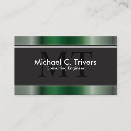Consulting Engineer Business Card Green Monogram