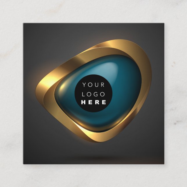 Consulting Gold Teal Gray Abstract Logo Modern  Square Business Card (Front)