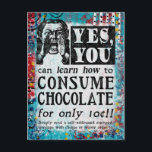 Consume Chocolate - Funny Vintage Ad Postcard<br><div class="desc">A whimsical faux vintage victorian newspaper ad to 'Learn How To Consume Chocolate'.</div>