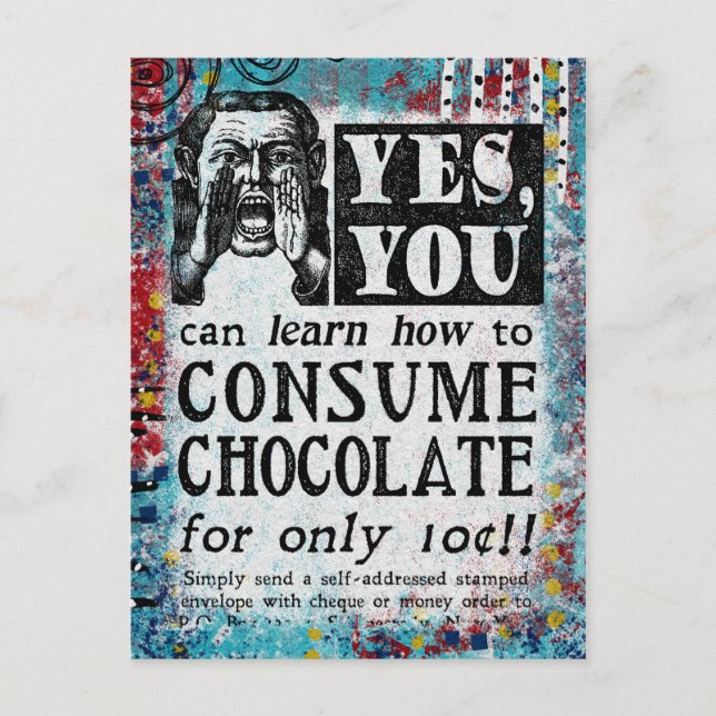 Consume Chocolate - Funny Vintage Ad Postcard (Front)