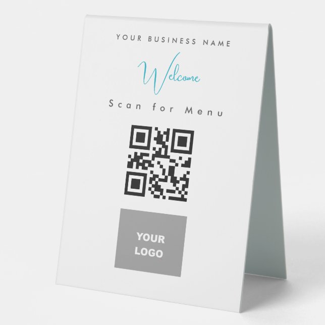 Contacless Scannable QR Code Menu Logo Table Tent (Front)