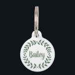 Contact Info & Script Name Sage Green Wreath Pet ID Tag<br><div class="desc">Sage Green Laurel Wreath Personalized Name Identification Pet Tag. Customize the stylish cursive typography on front with a name, monogram, or other text, and pet owner contact information on back. Stylish modern typography name in center of an elegant & rustic folk art style laurel wreath. Classic vine greenery illustration was...</div>