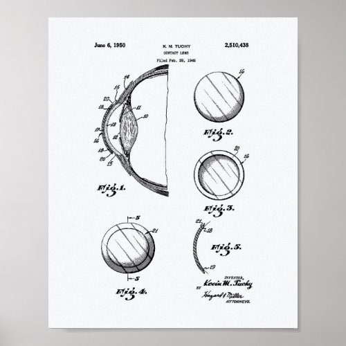 Contact Lens 1950 Patent Art White Paper Poster